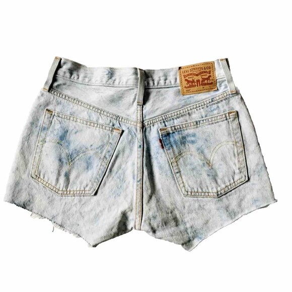 Levis 501 Jean Shorts Women’s 26 Cut Offs Acid Wash Denim Blue Button Fly‎ - Picture 2 of 9